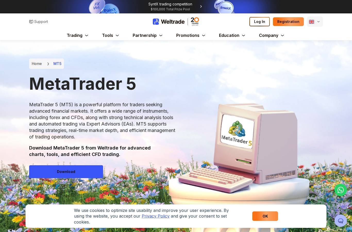 The platform page on the Weltrade website
