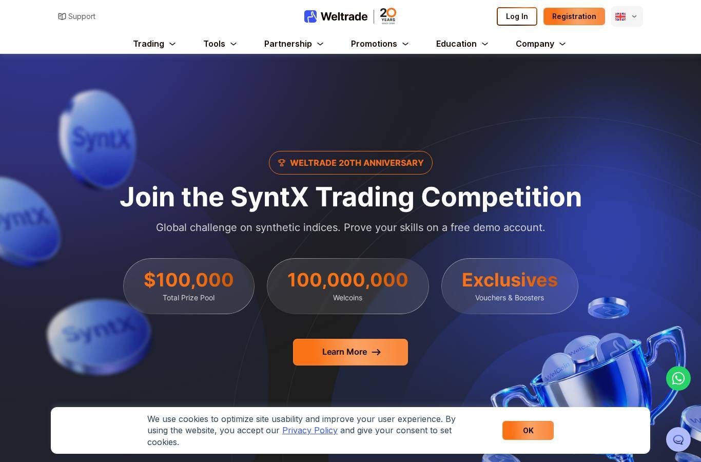 Screenshot of the Weltrade website